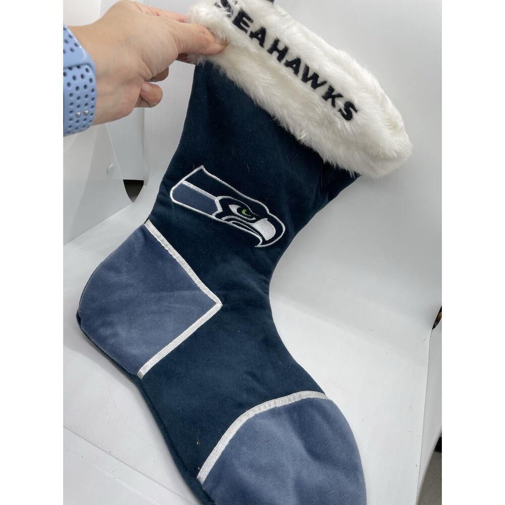 Seattle Seahawks Christmas Stocking Holiday 17" Team Colors Pre-Owned